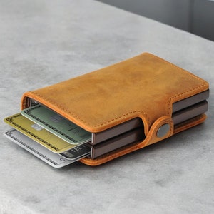 Billetera personalizada con doble funda emergente, tarjetero RFID, billetera hecha a mano para hombres, billetera para tarjetas de crédito, regalo de Navidad para hombres, regalo para el día del padre