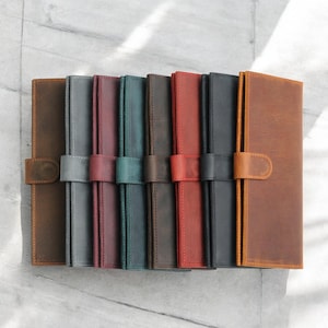Funda de cuero personalizada para chequera, billetera de cuero larga, billetera para chequera hecha a mano, porta chequera, regalo de Navidad, regalo de aniversario