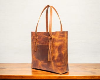 Personalized Leather Tote Bag, Handmade Full Grain Leather Tote Bag, Christmas Gift for Her, Tote for Women, Leather Handbag, Shoulder Bag