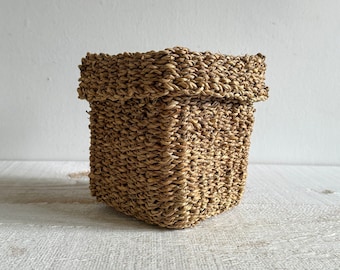 Small Woven Seagrass Basket with Rolled Over Edge - Woven Wicker Basket