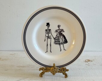 Royal Stafford England Pottery Plate with Skeleton Couple - Black and White Skeleton Plate