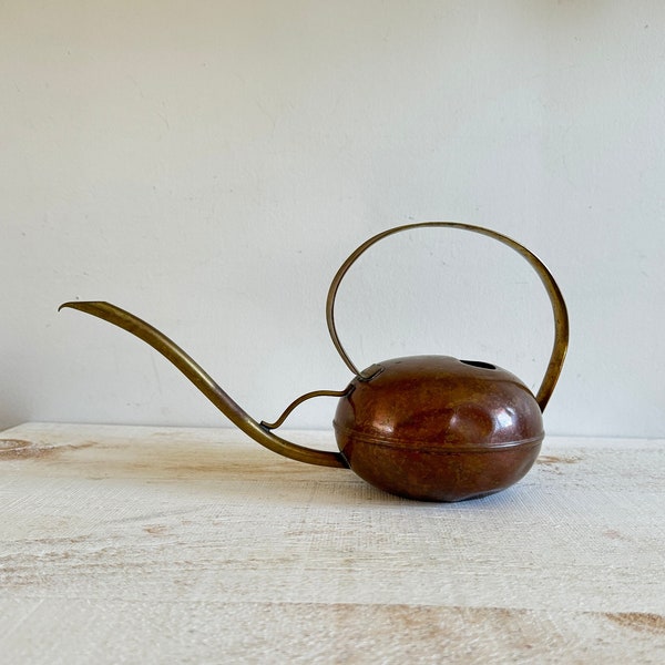 Vintage Brass and Copper Small Sized Watering Can - Vintage Metal Garden Watering Pitcher