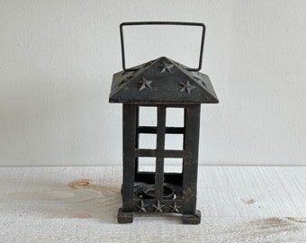 Heavy Cast Iron Metal Lantern - Solid Metal Tealight Candle Holder Lantern with Windows and Handle