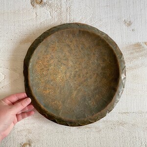Vintage Hand Stamped Repousse Copper Plate 11 Diameter with Bird Designs,  Possibly Egyptian Made