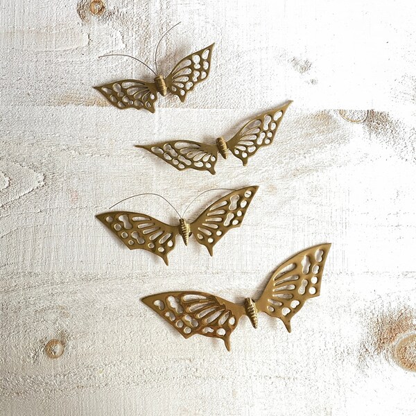 Set of Four Vintage Brass Butterflies - Brass Butterfly Wall Hanging - Butterfly Wall Decor