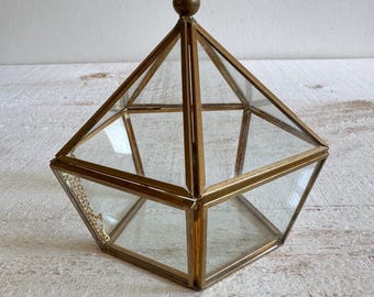 Brass Gold Tone Mini Trinket Box with Pointed Lid - Mini Display Case for Curiosities