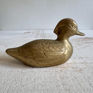 Vintage Detailed Brass Duck Figurine - Brass Duck Decoy Decor