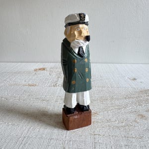 Vintage Hand Carved Wood Sailor Fisherman Decor - Folk Art Hand Carving Old Salty Captain Figurine