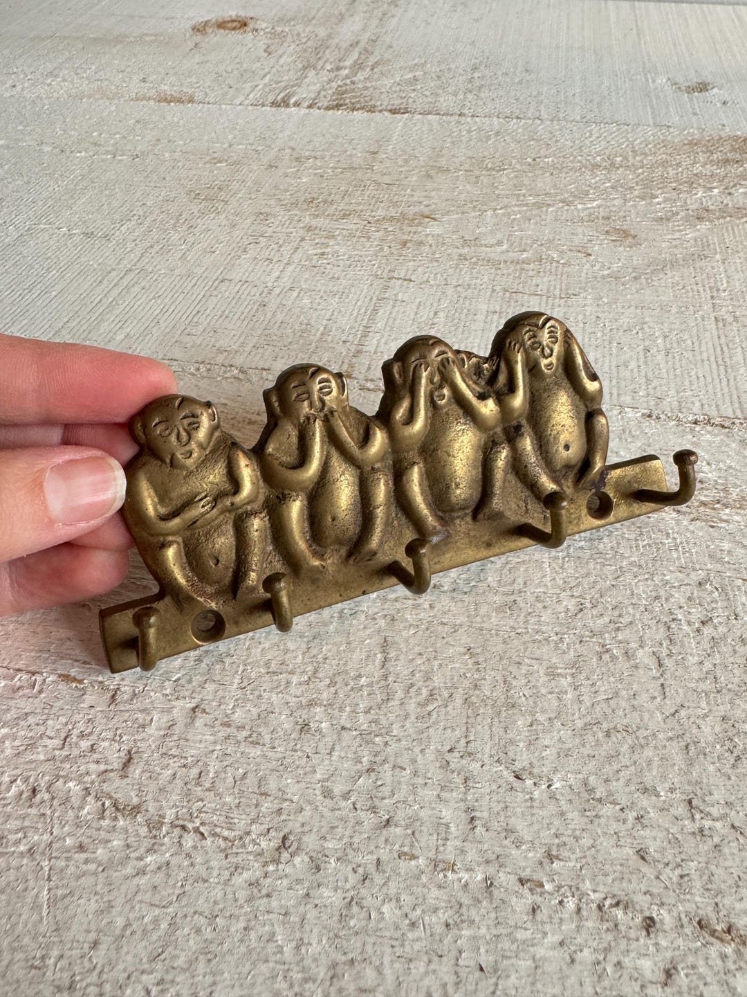 Vintage Brass Wise Monkey Key Hook Organizer - Four Wise Monkeys - Hear ...