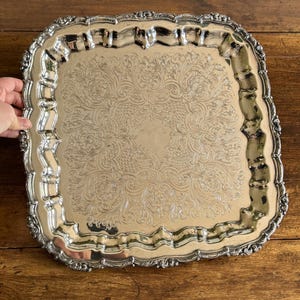 Large Square Silver Plated over Copper Serving Tray Old English Reproductions- Made in Canada