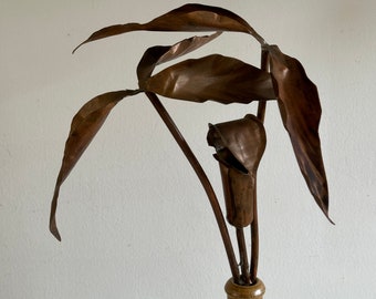 Vintage Welded Faux Plant Display - Vintage Copper Brutalist Flower Vase Decor (Vase not Included)