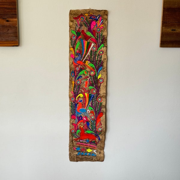 Vintage Mexican Amate Painting Wall Hanger - Mexican Folk Art Painting on Bark Paper