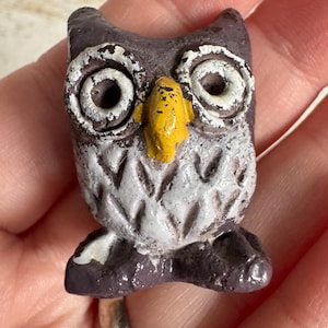 Vintage Clay Owl Figurine with Hand Painted Detailing - Vintage Owl Figurine