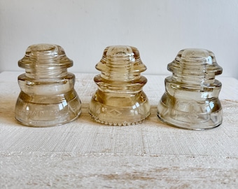 Vintage Mixed Set of Dominion Glass Insulators - Vintage Glass Insulator Lot of Three