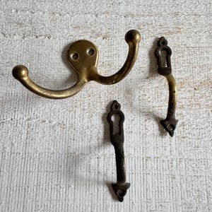 Mixed Vintage Reclaimed Hardware Lot - Vintage Furniture Replacement Pulls and Double Wall Hook