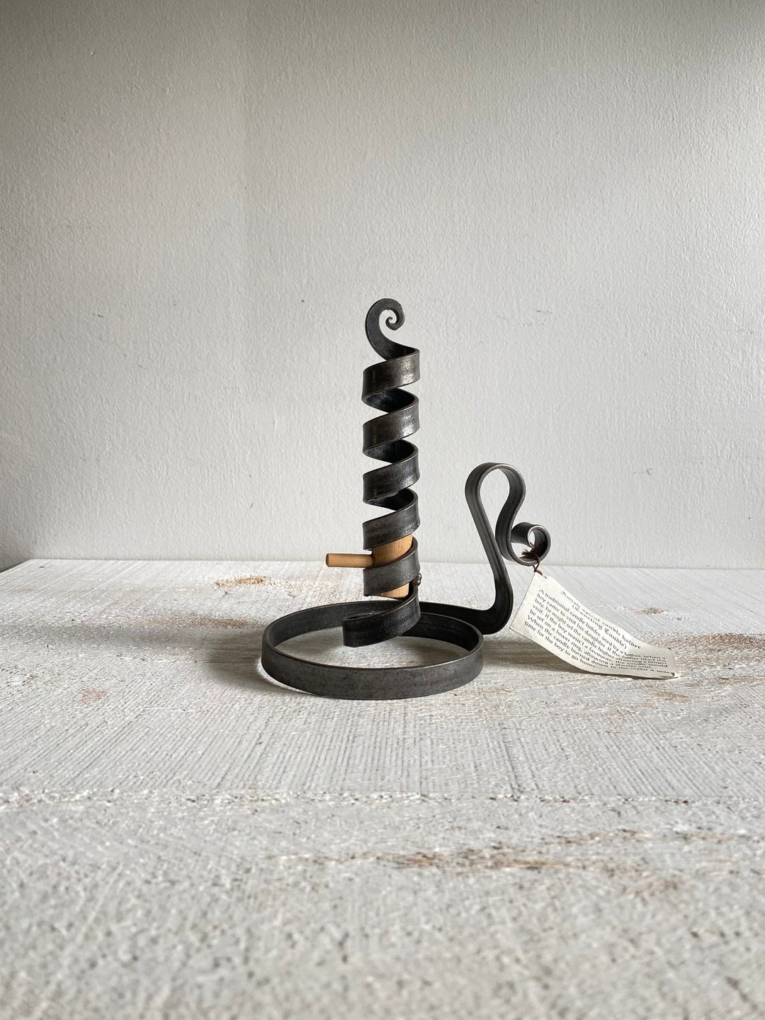 Metal Wrought Iron Spiral Courting Candle Holder With Wood Etsy