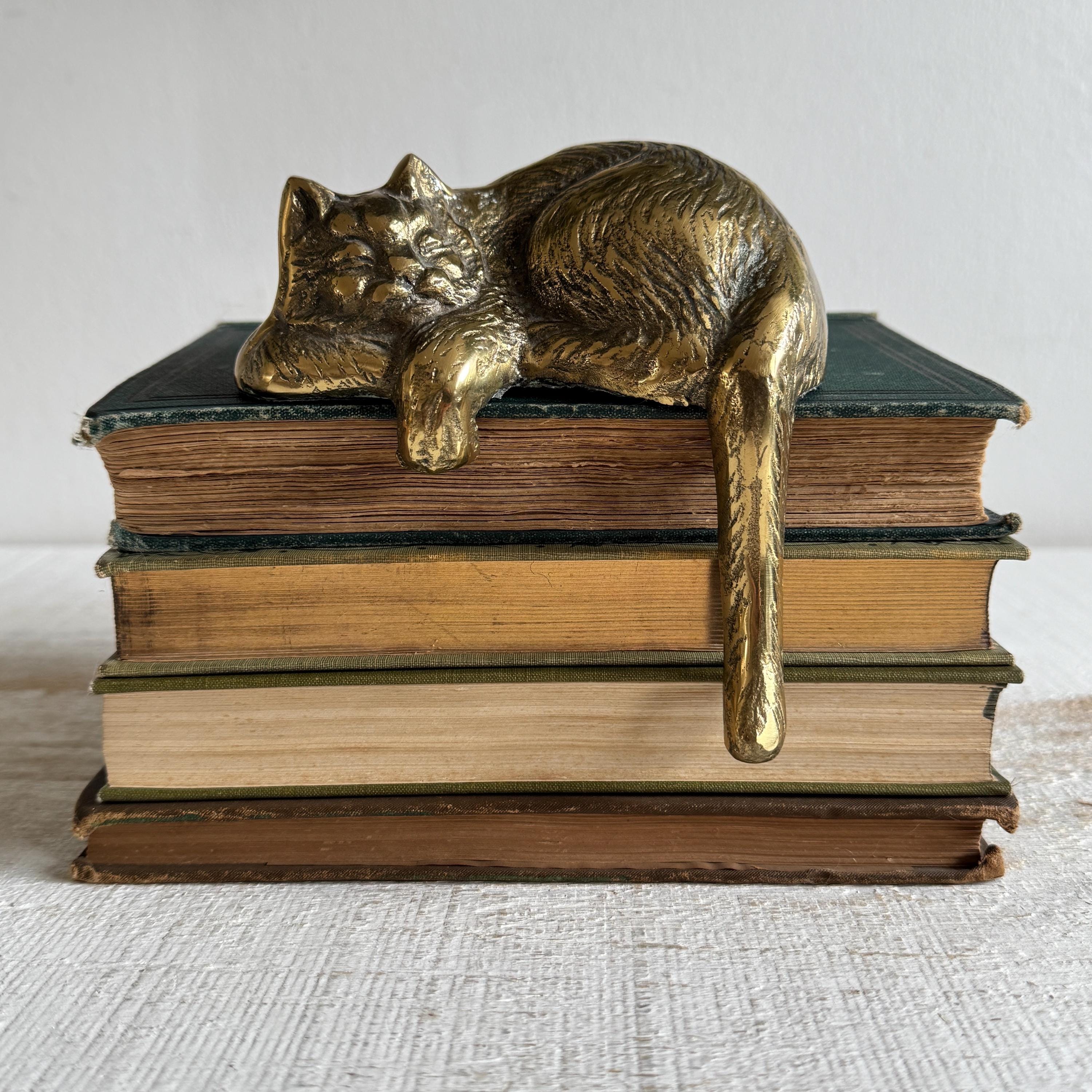 Vintage Brass Sleeping Cat Shelf Sitter Figurine - Brass Kitten 