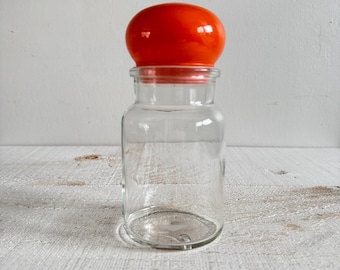 Single Vintage Orange/Red and Clear Glass Apothecary Bottle  - Made in Belgium Glass Jar - Small Glass Jar Storage Container
