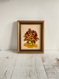 Vintage Crewel Flower Arrangement Framed Artwork - Vintage Crewel Sunflowers Art