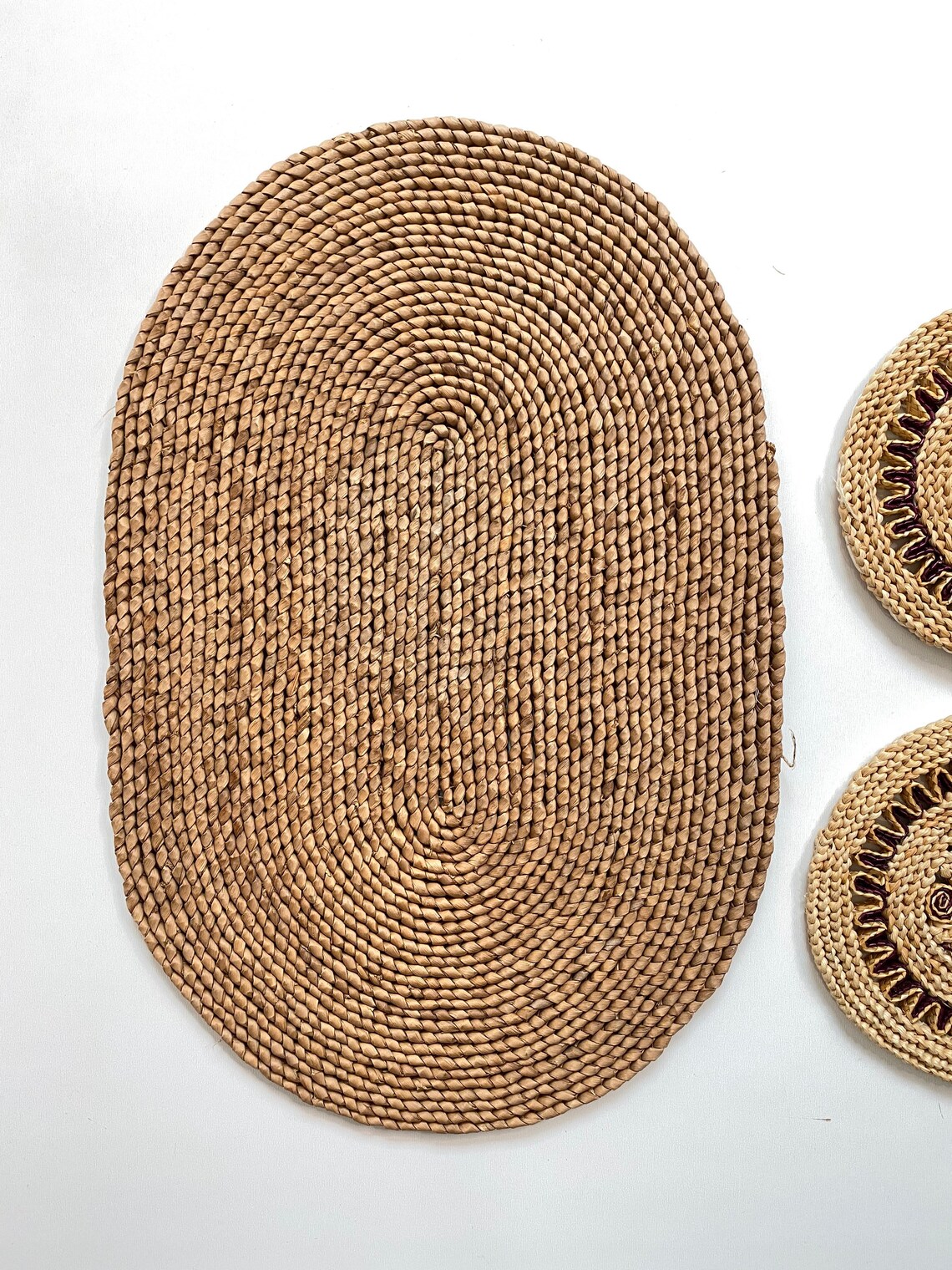 Set of Three Woven Boho Placemat Trivet Set with Tan and Etsy
