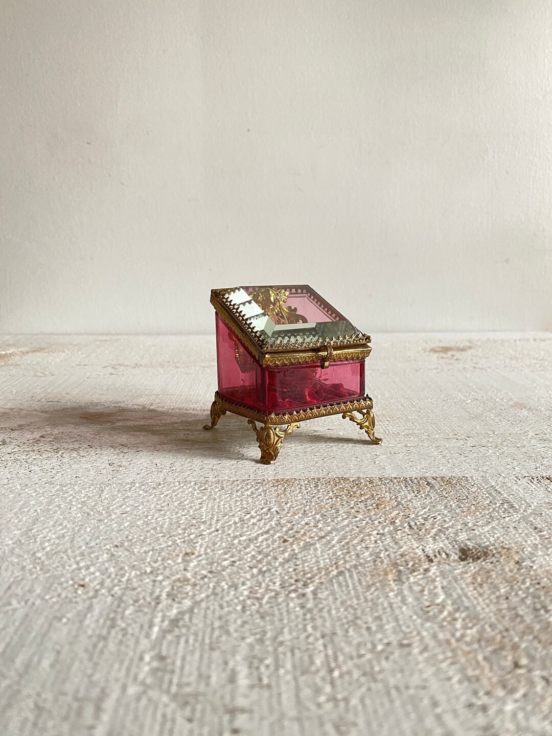 Antique Small French Pocket Watch Glass and Metal Box 19th Century