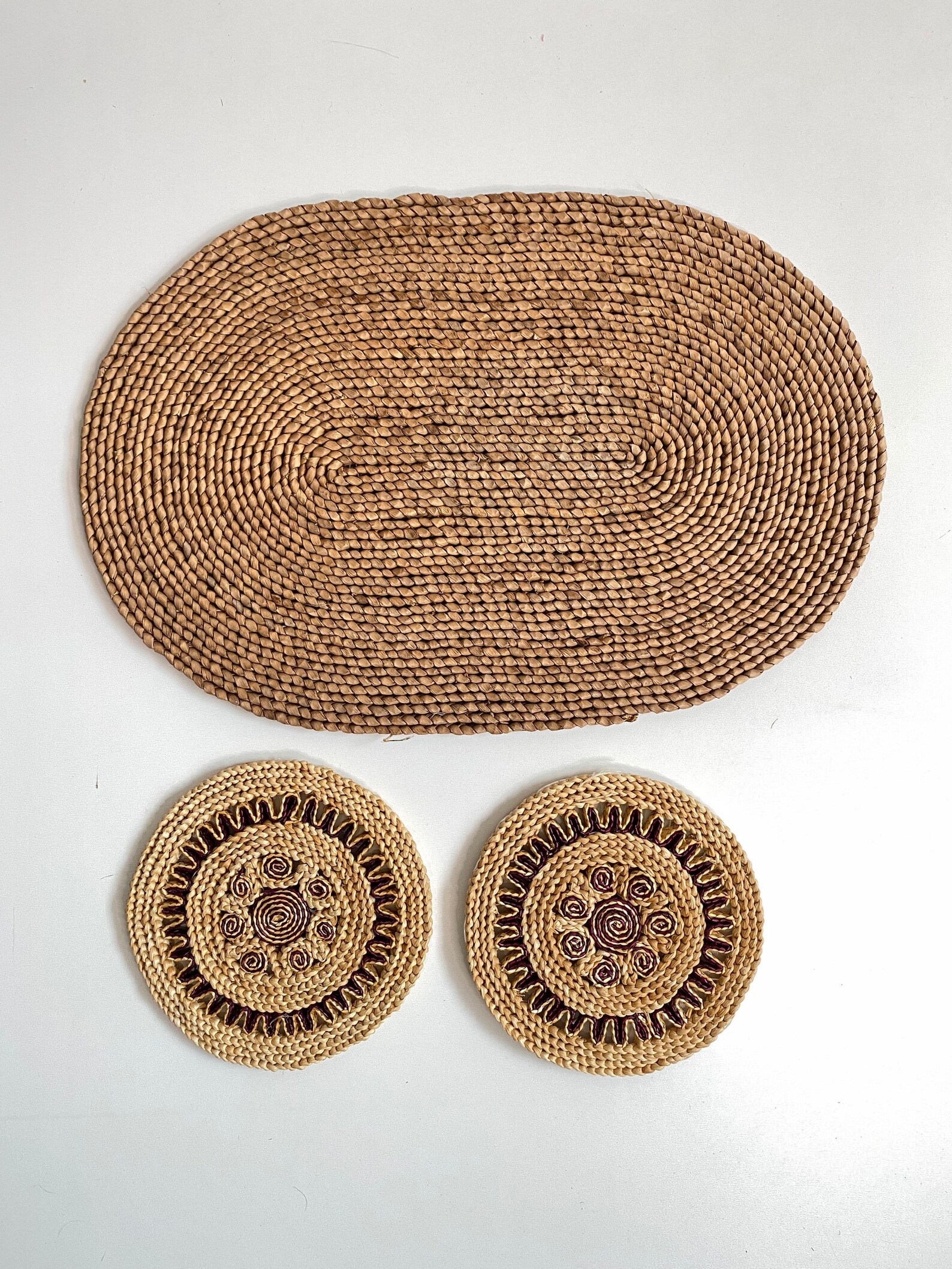 Set of Three Woven Boho Placemat Trivet Set with Tan and Etsy