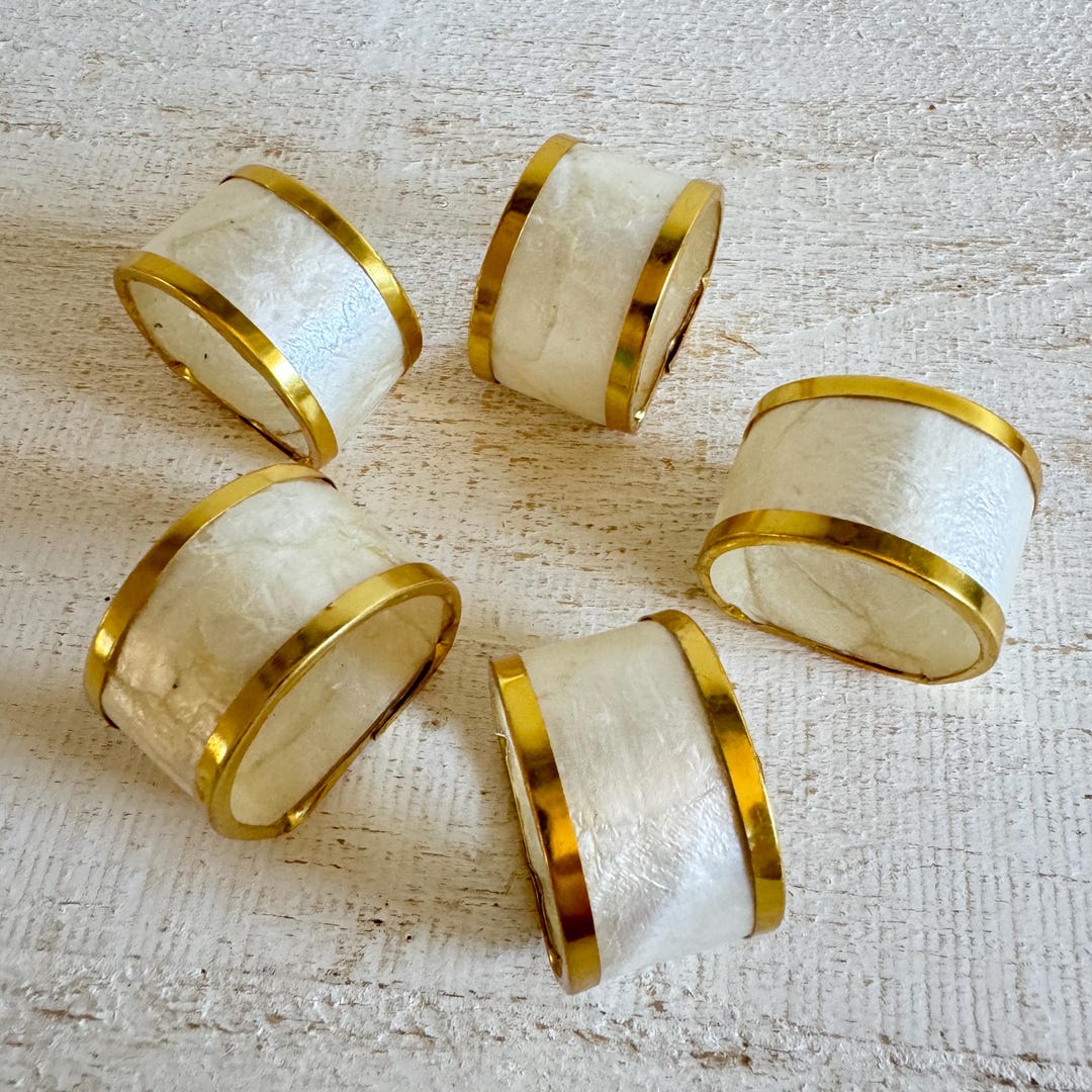 Vintage Layered Capiz Shell and Brass Napkin Rings - Shell Coastal ...