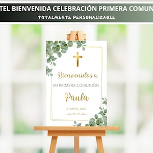 Kartel van de Bienvenida a la celebración de la Primera Comunión personalizable en Español, , Decoración personalizada primera comunión, pdf