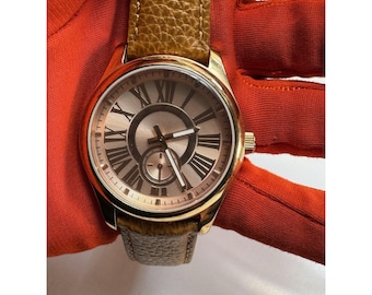 Bronzo Italia Rose Gold Color Watch With Brown Leather Band Working