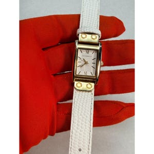Isaac Mizrahi Live White Leather Gold Tone Rectangular Watch Working