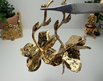 Zara Sculptural 3D Floral Statement Earrings Gold Tone NWOT