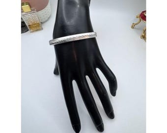 Vintage Monet Designer Signed Silver Tone Hammered Design Bangle Bracelet