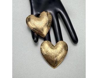 ZARA Oversized Gold Tone Heart Engraved Statement Earrings NWOT