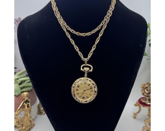 Vintage Rare Andre Rivalla 17 Jewel Pocket Watch Gold Tone And Blue Enamel  70s