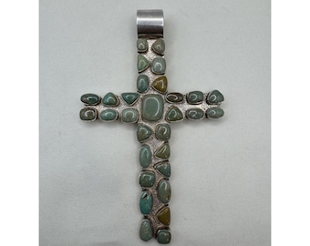 DTR Jay King Sterling Silver & Turquoise Large Cross Pendant 5 Inches Long