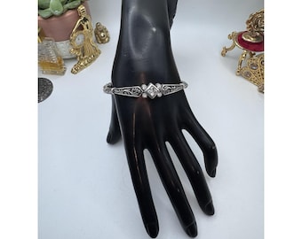 BRIGHTON Silver Plated Swarovski Crystal Scroll  Bangle Bracelet