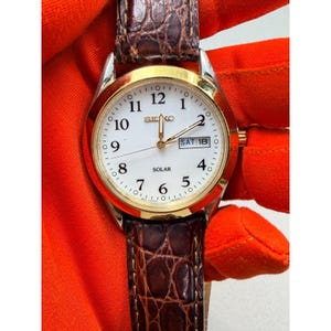seiko men's beige nylon strap solar dress watch SNE529