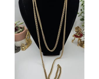 Vintage Cronw Trifari Gold Tone Chain Link  Very Long Necklace 40"