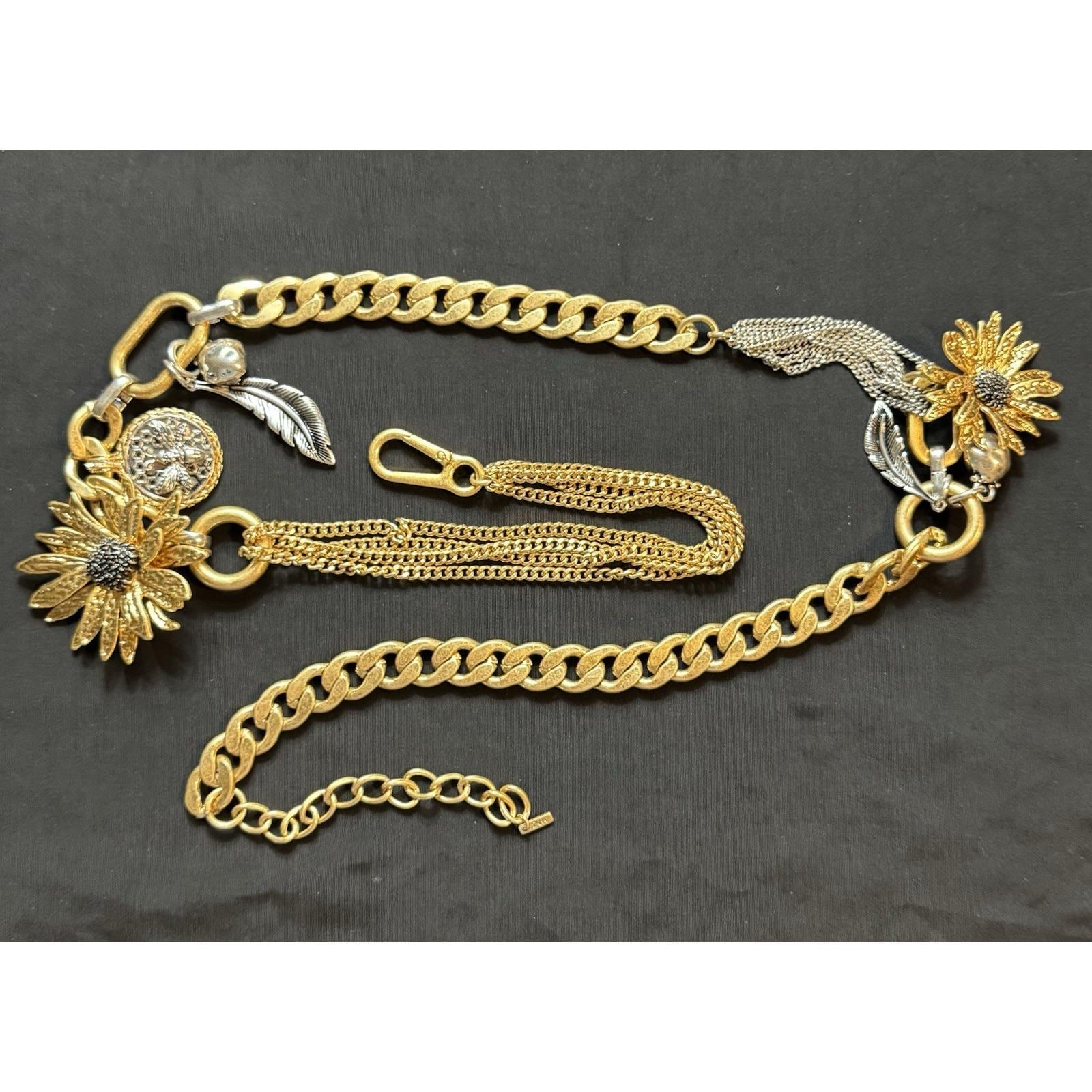 ZARA Gold Tone Chain Belt Sunflower Charms Coin Feather  display picture 3
