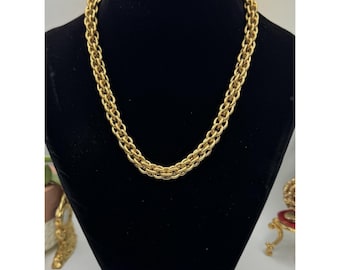 Collar vintage de doble cadena de Oscar de la Renta en tono dorado, ajustable y firmado, años 80