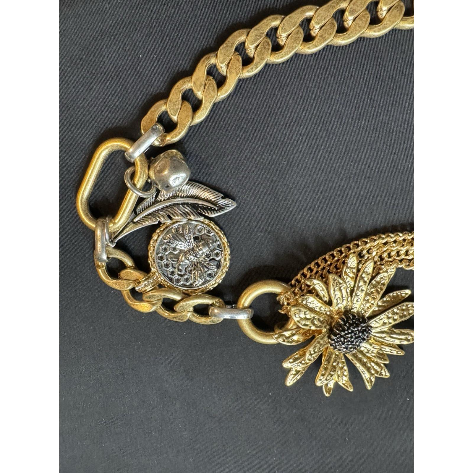 ZARA Gold Tone Chain Belt Sunflower Charms Coin Feather  display picture 2