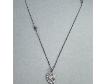 Juicy Couture Pave Crystal Half Heart Pendant Necklace Silver My First Love