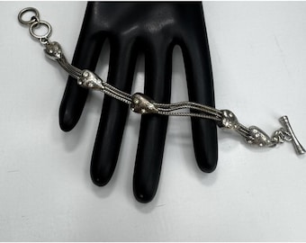 Brighton Silver Floral Heart Bracelet Size 7.25 Multi Strand Toggle Closure
