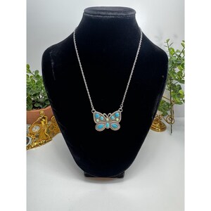 Brighton Silver Plated Blue & Green Enamel Butterfly Necklace 18"-20" Pretty image 3