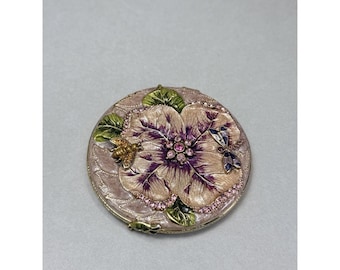Pretty Enamel Dragonfly Bee Rhinestone Leaf Compact Mirror Purple Green Insect