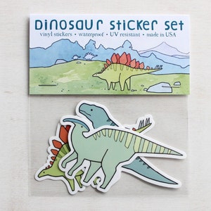 Dinosaur Sticker Set 3 Die Cut Stickers Stegosaurus T Rex  Duck Billed Dino Decals