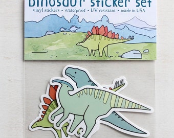 Dinosaur Sticker Set 3 Die Cut Stickers Stegosaurus T Rex  Duck Billed Dino Decals