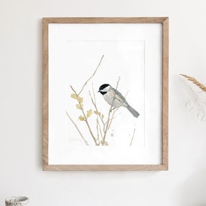 Chickadee Watercolor Print Bird Painting Birder&#39;s Gift Backyard Birdwatching Bird Wall Art