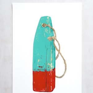 Lobster Buoy Print Nautical Wall Art Teal and Red