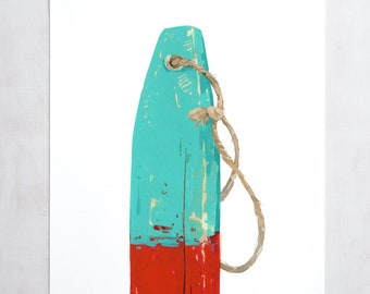 Lobster Buoy Print Nautical Wall Art Teal and Red